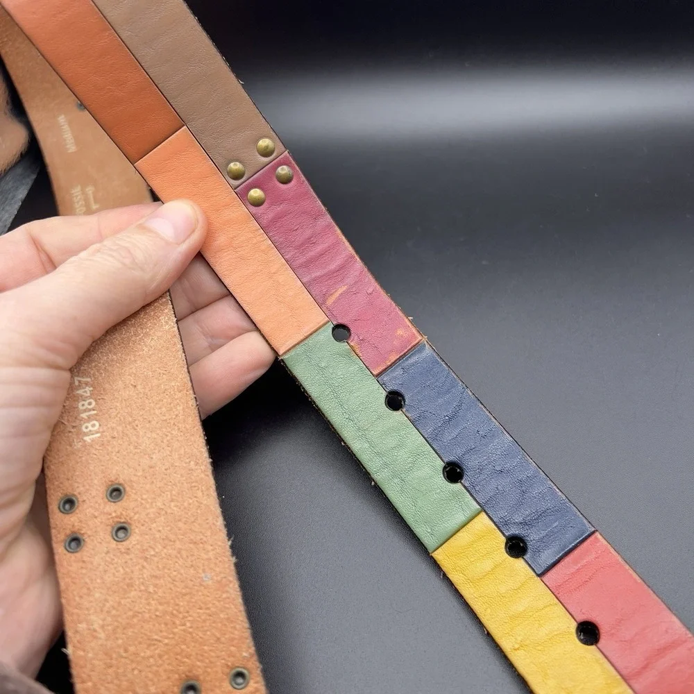 FOSSIL Multicolor Patchwork Leather Belt Women's BOHO ~ Size M 41